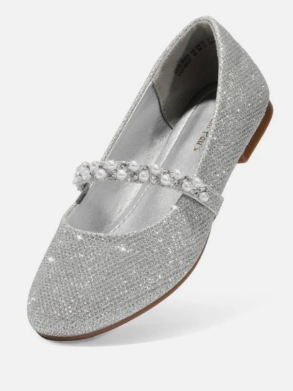 NIB DREAM PAIRS Girls Silver Glitter Pearl Mary Jane Flats